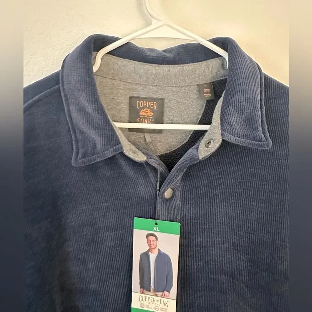 Copper & Oak Co Long Sleeve Snap Down Corduroy Navy Button Down Men’s Jacket